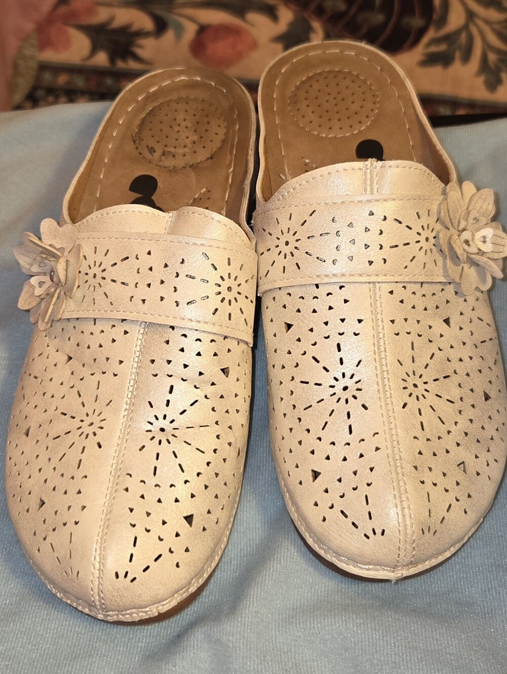 Women’s Slip-On Floral Perforated Comfort Clog - Cream